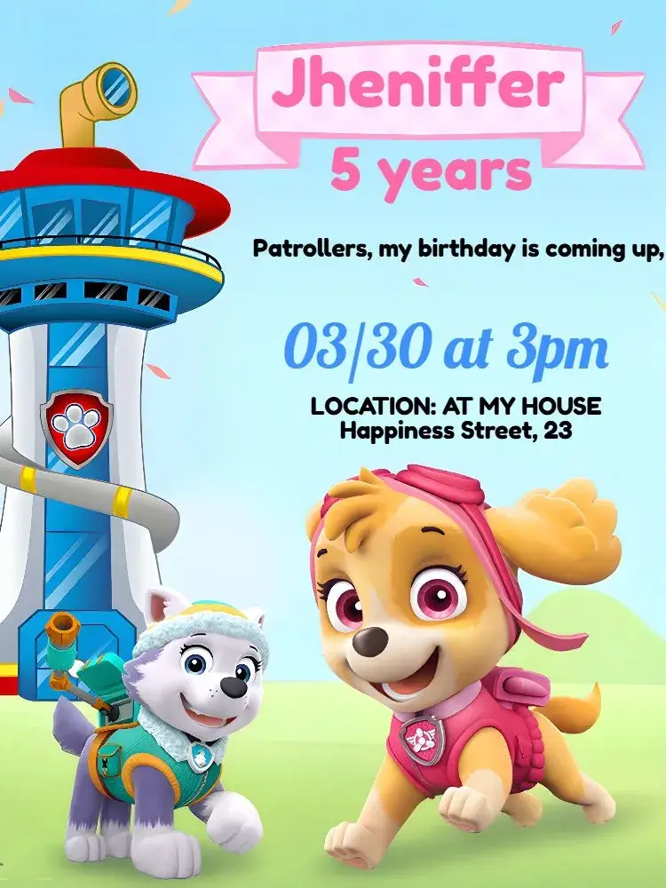 Patrol Canine Skye Pink invitation