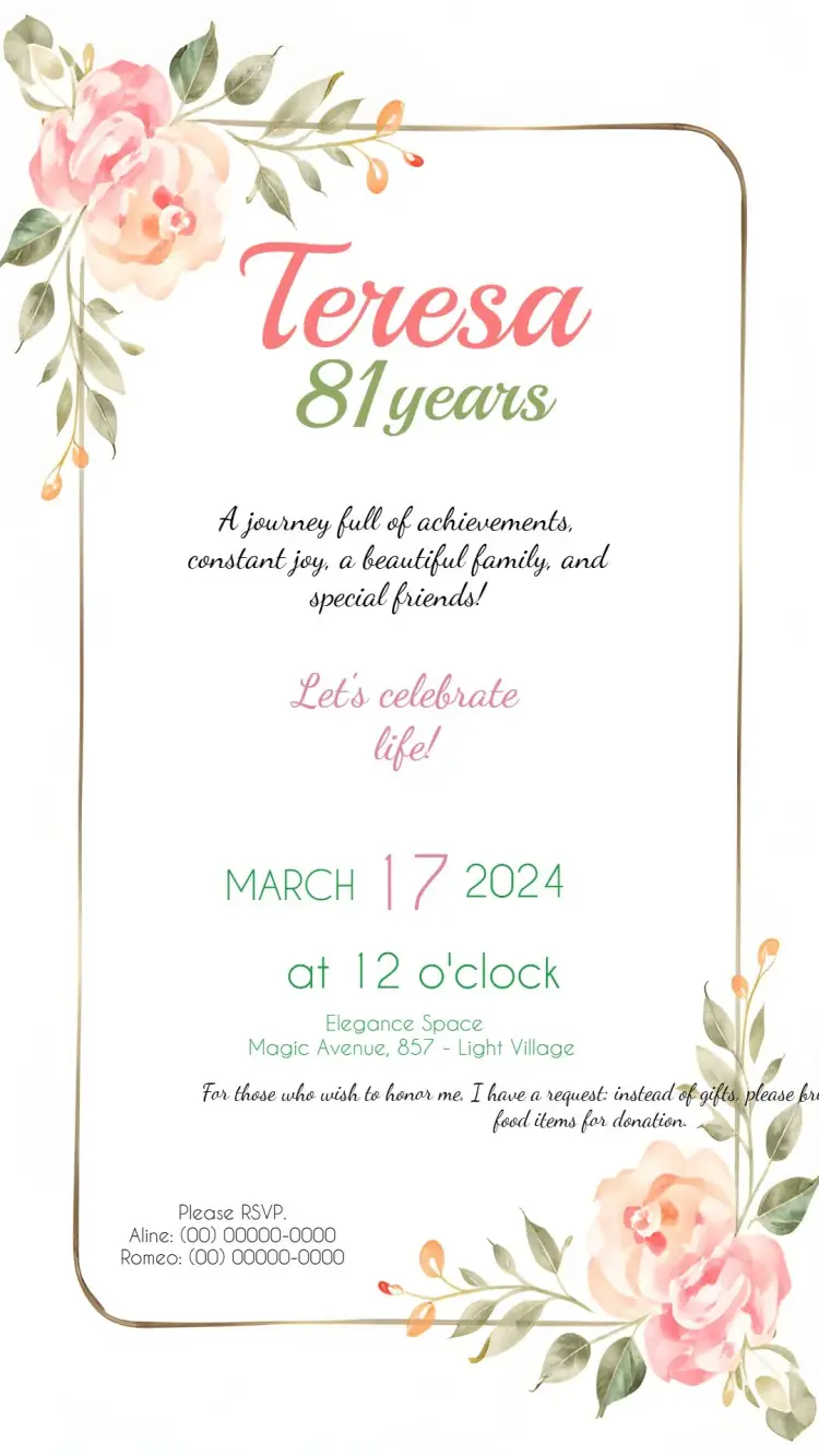 Invite Floral Adult editable and customizable