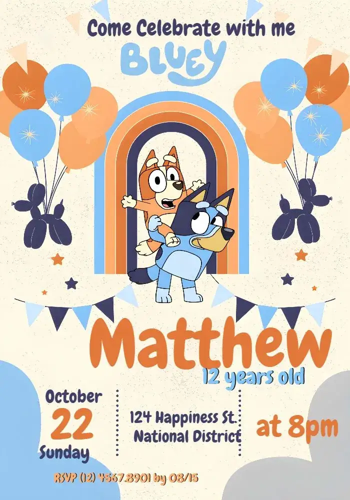 Invitation Bluey And Bingo Drawing – Most searched for theme colorful, childlike, playful, modern, fun