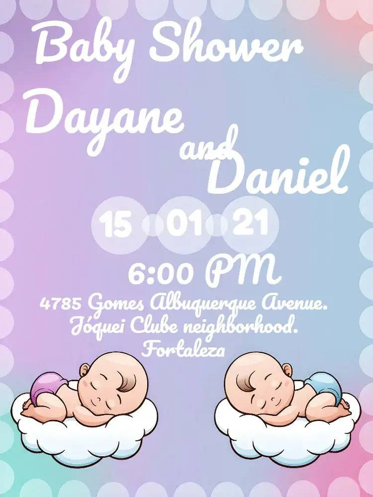 Invitation Twin Pink And Blue Baby Shower – Diaper Shower theme pink, blue, clouds, fun-filled, childlike, colorful