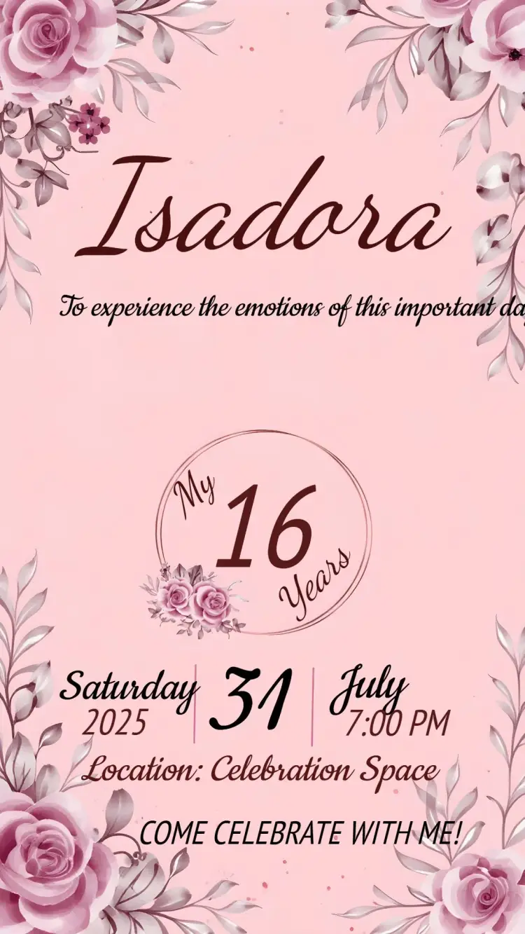 Invite 15th Floral Girl Birthday editable and customizable