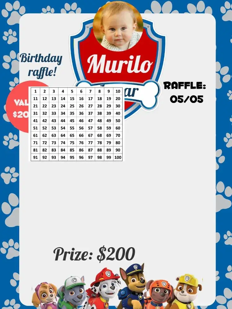 Paw Patrol Raffle Ticket invitation