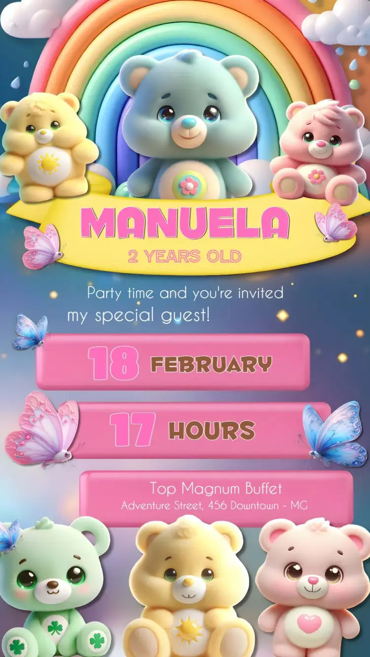 Colorful Care Bears invitation