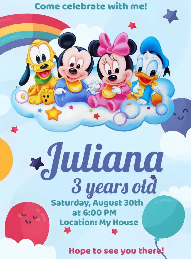 Invitation Mickey Mouse Baby White Class – Kids' Birthday Party theme white, blue, children's, fun, colorful, themed