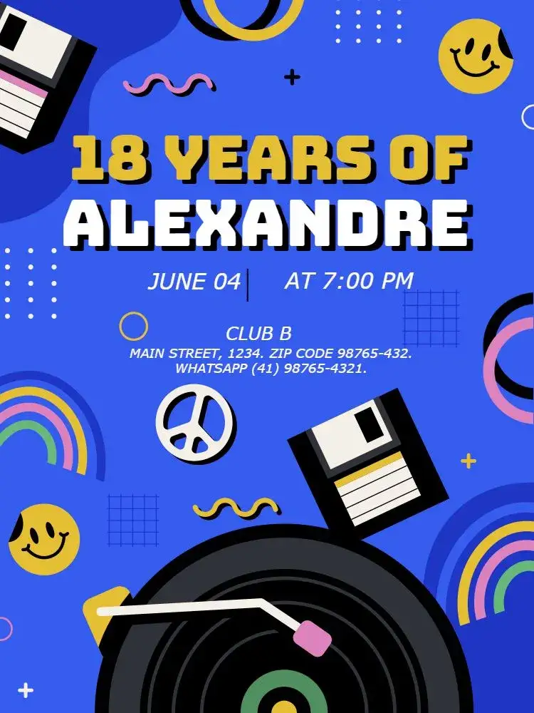 Invitation 18 Years Adult – Kids' Birthday Party theme 90s theme, modern theme, fun theme, technological theme, dark theme, blue theme