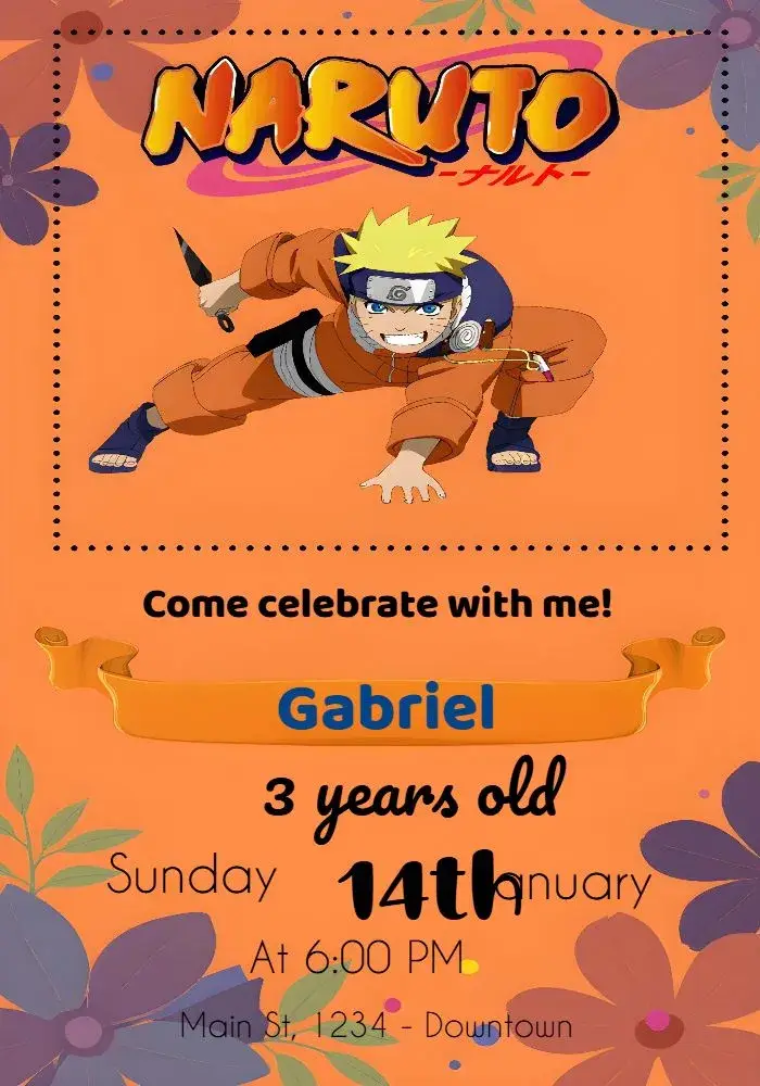Blue Naruto invitation