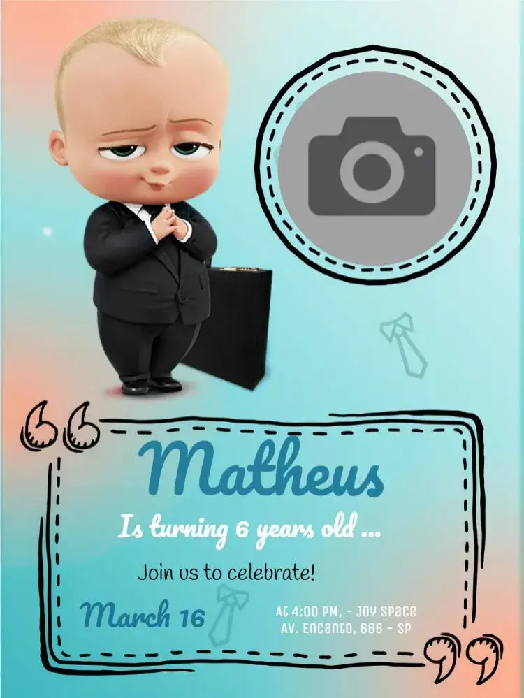 Invitation The Mighty Boss Baby With Blue Photo – Most searched for theme blue, green, modern, fun, childlike, illustration