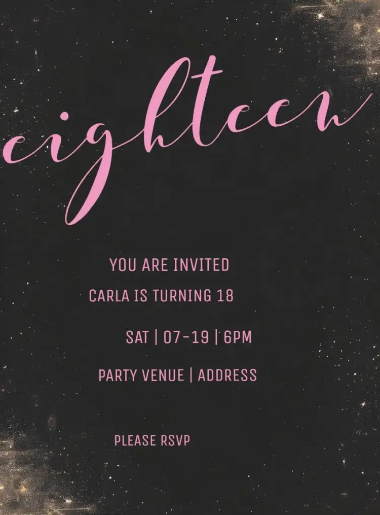 Minimalist Black And Pink 18th Woman invitation