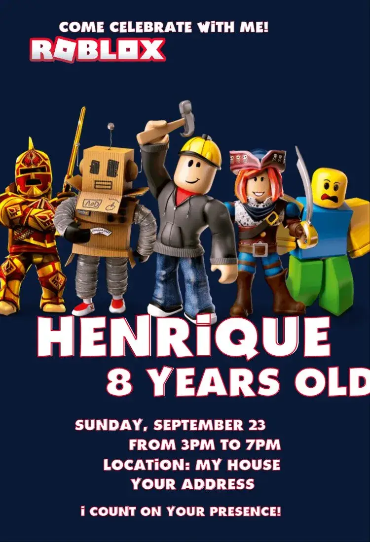 Blue Roblox boy invitation