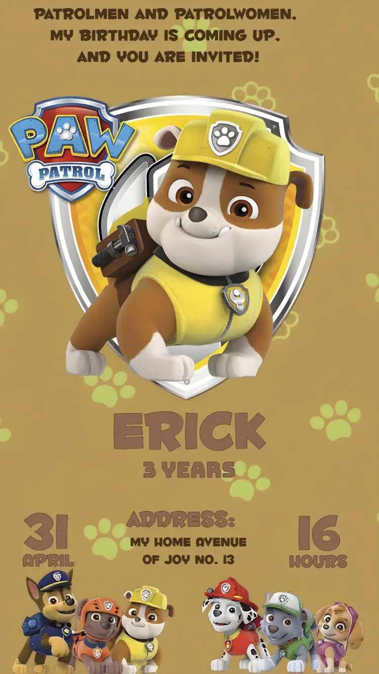 Rubble Paw Patrol invitation
