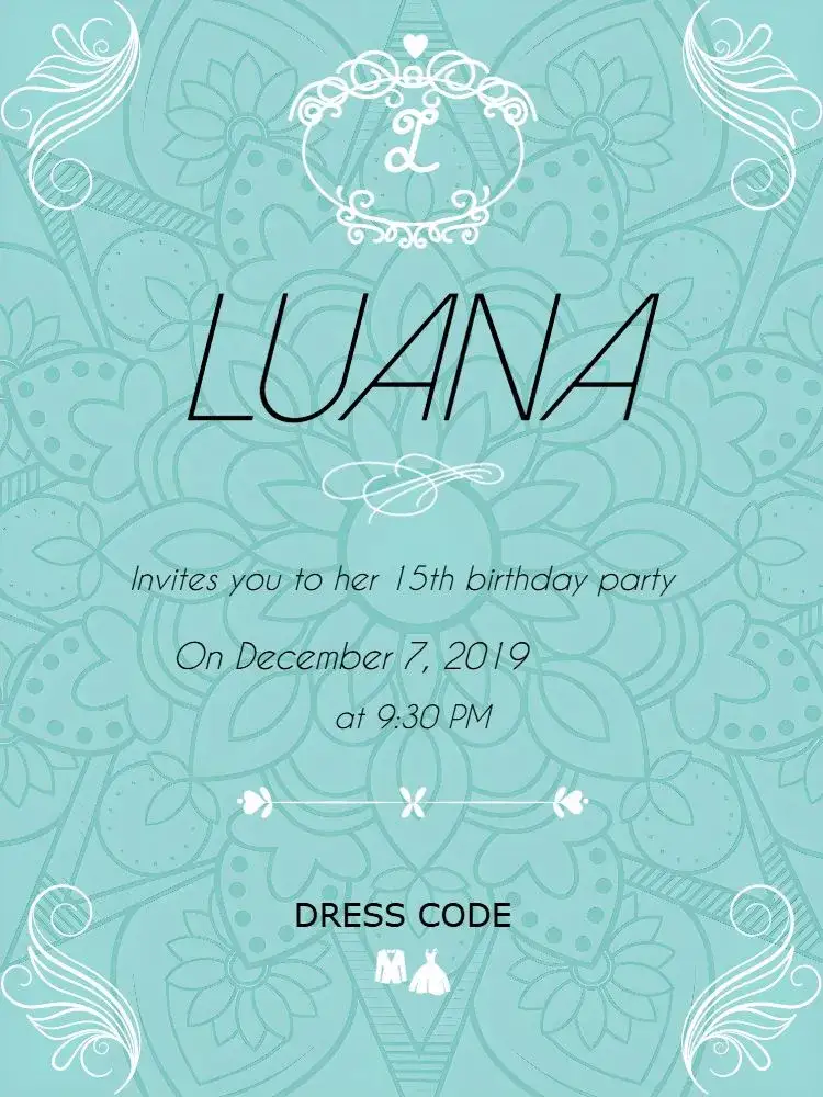 Invitation Tiffany 15th Birthday Party – Sweet 15 theme Tiffany, blue, green, arabesques, elegant, modern