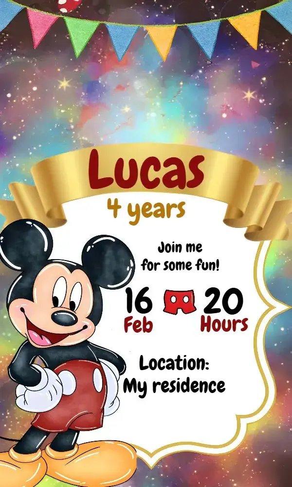 Colorful Mickey Mouse invitation