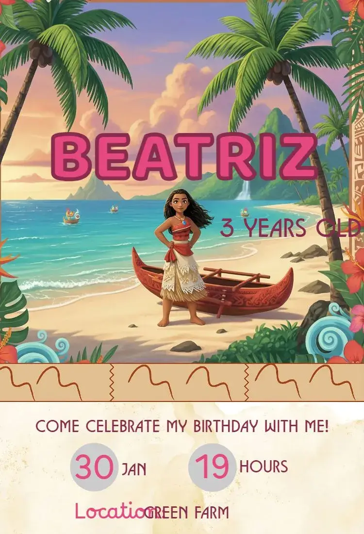 Invite Moana Invitation editable and customizable
