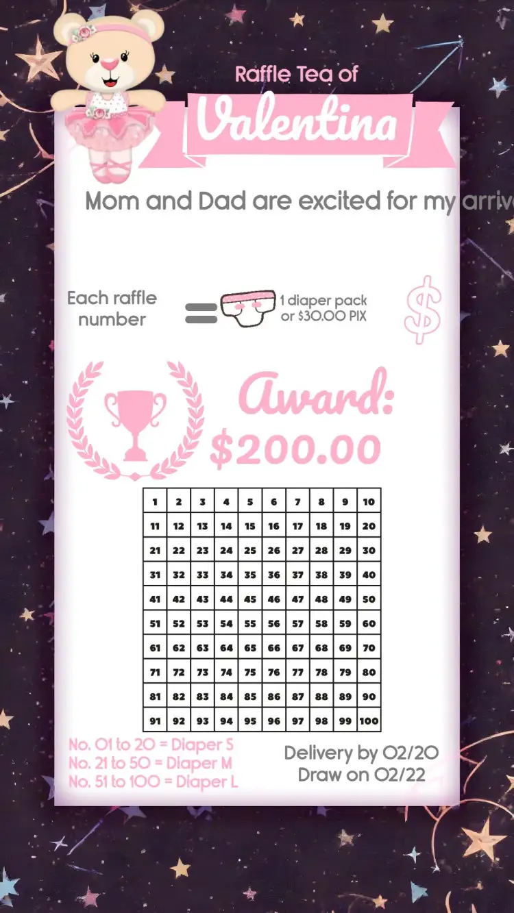 Invitation Ballerina Teddy Bear Raffle Tea Party – Raffle Tea theme pink, white, floral, ballerina, modern, childish