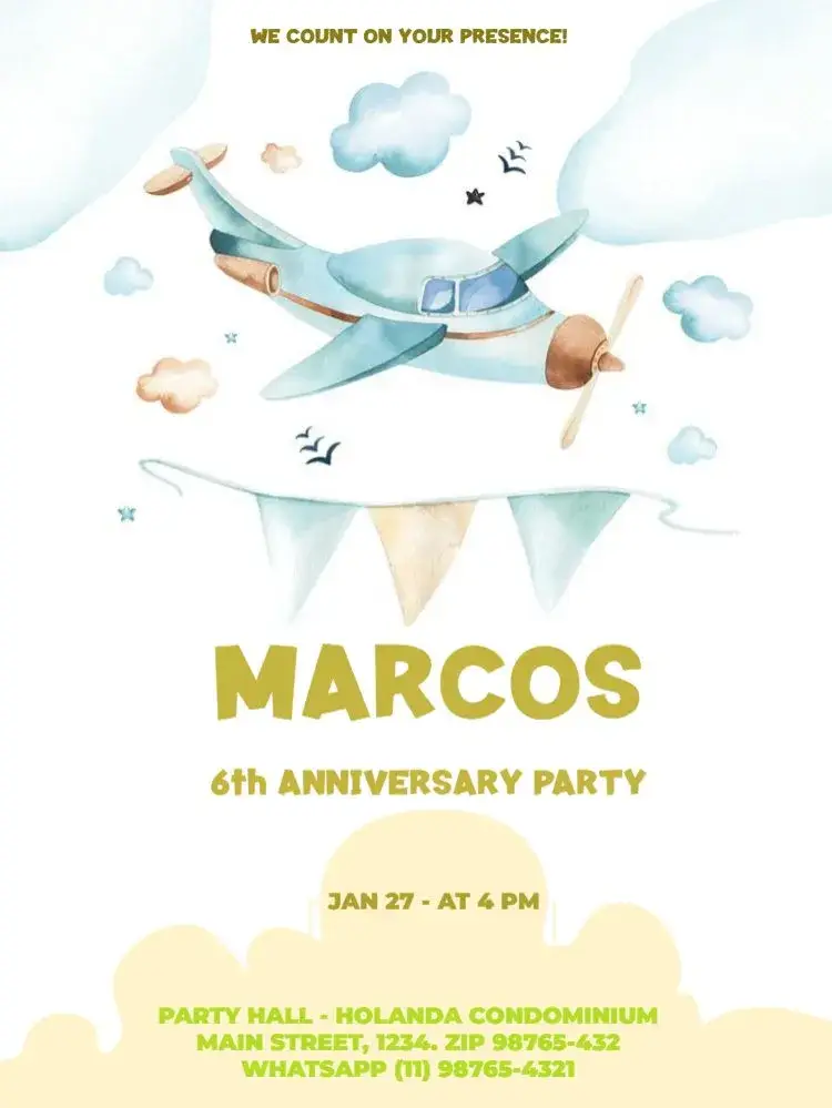 Blue Airplane Kids Celebration invitation