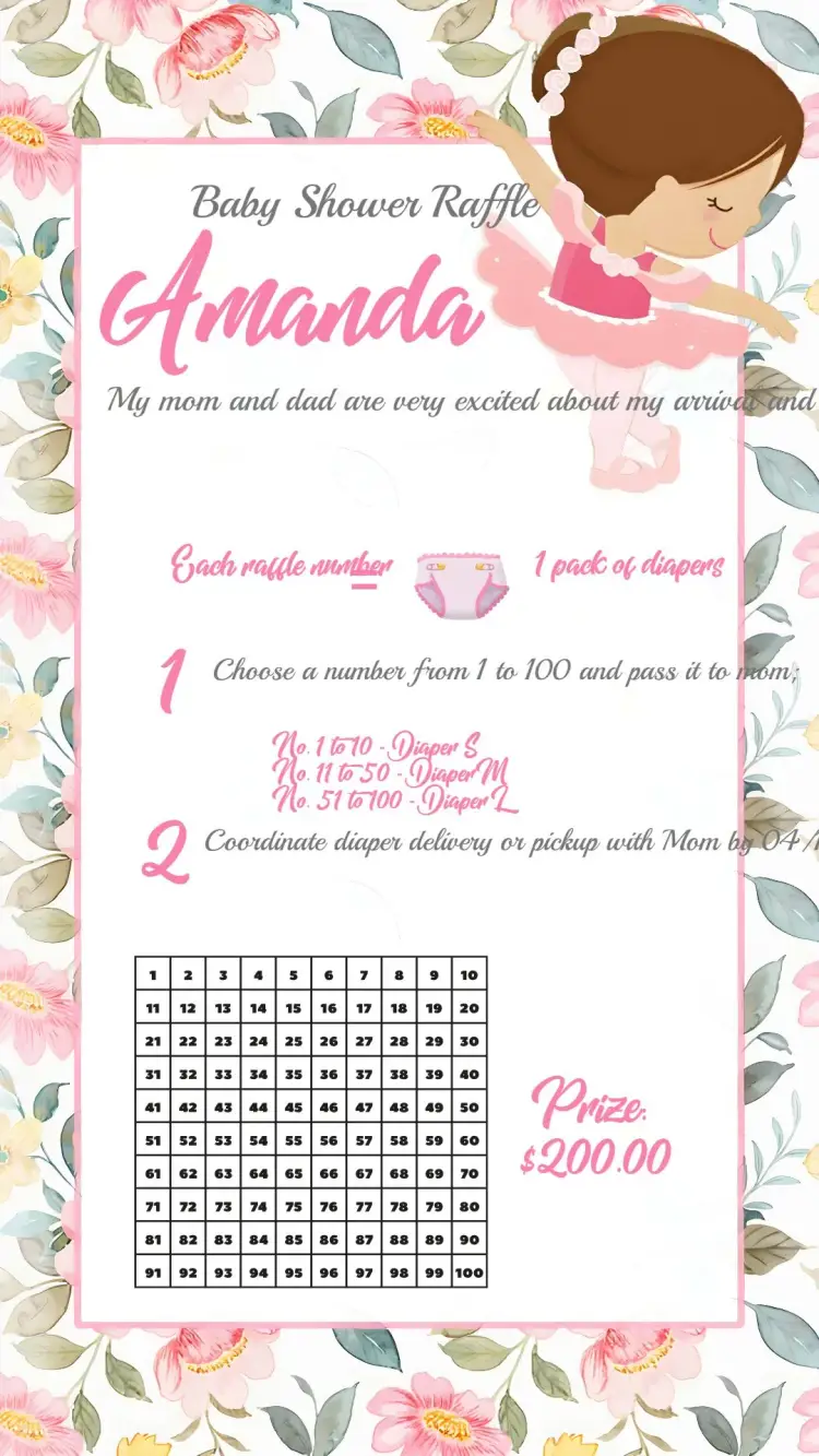 Diaper Ballerina Raffle Tea Party invitation