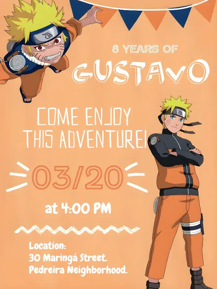 Invitation Black Naruto – Kids' Birthday Party theme chalkboard, anime, modern, vibrant, ninja, colorful