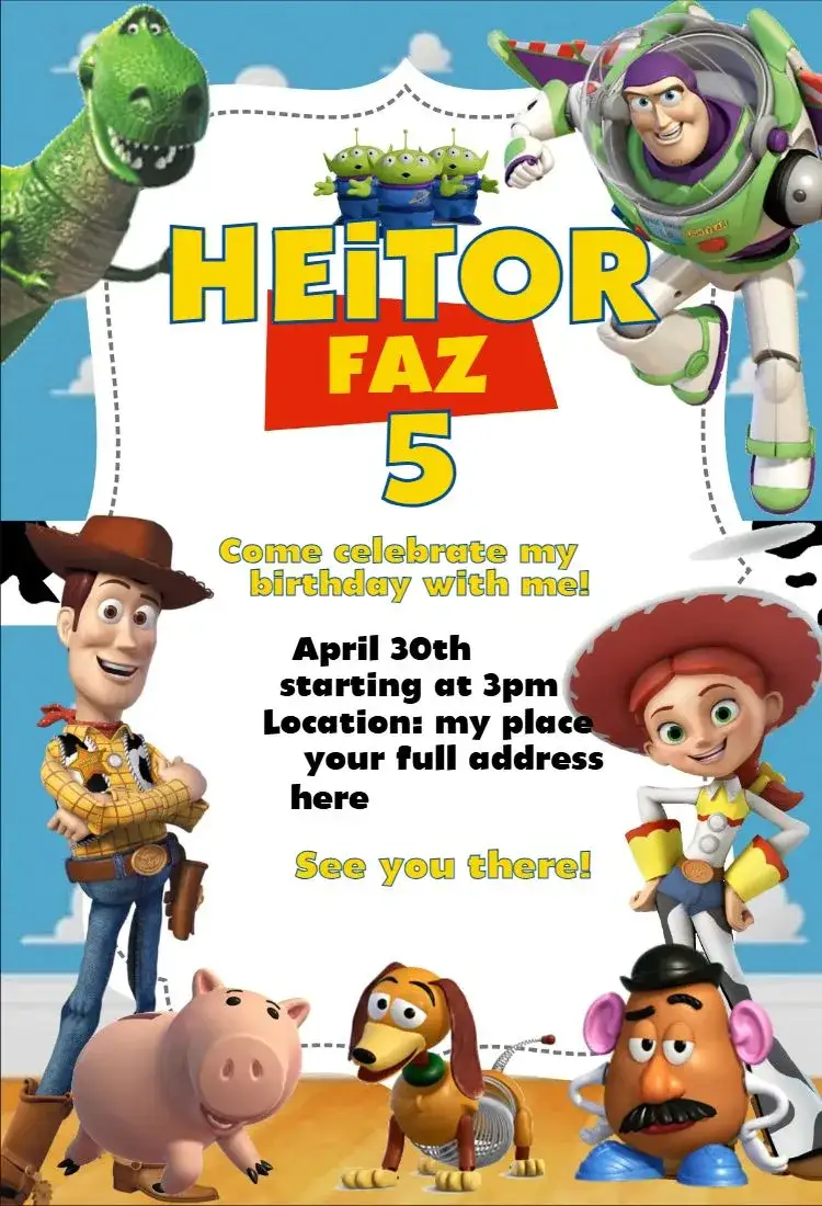 Invitation Toy Story 1 – Birthday theme colorful, childlike, themed, fun-filled, playful