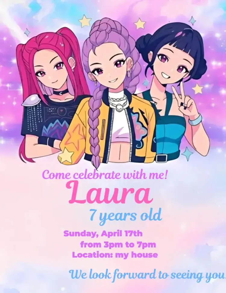 Invitation Kpop Warriors 6 – Birthday theme colorful, modern, youthful, pop, fun