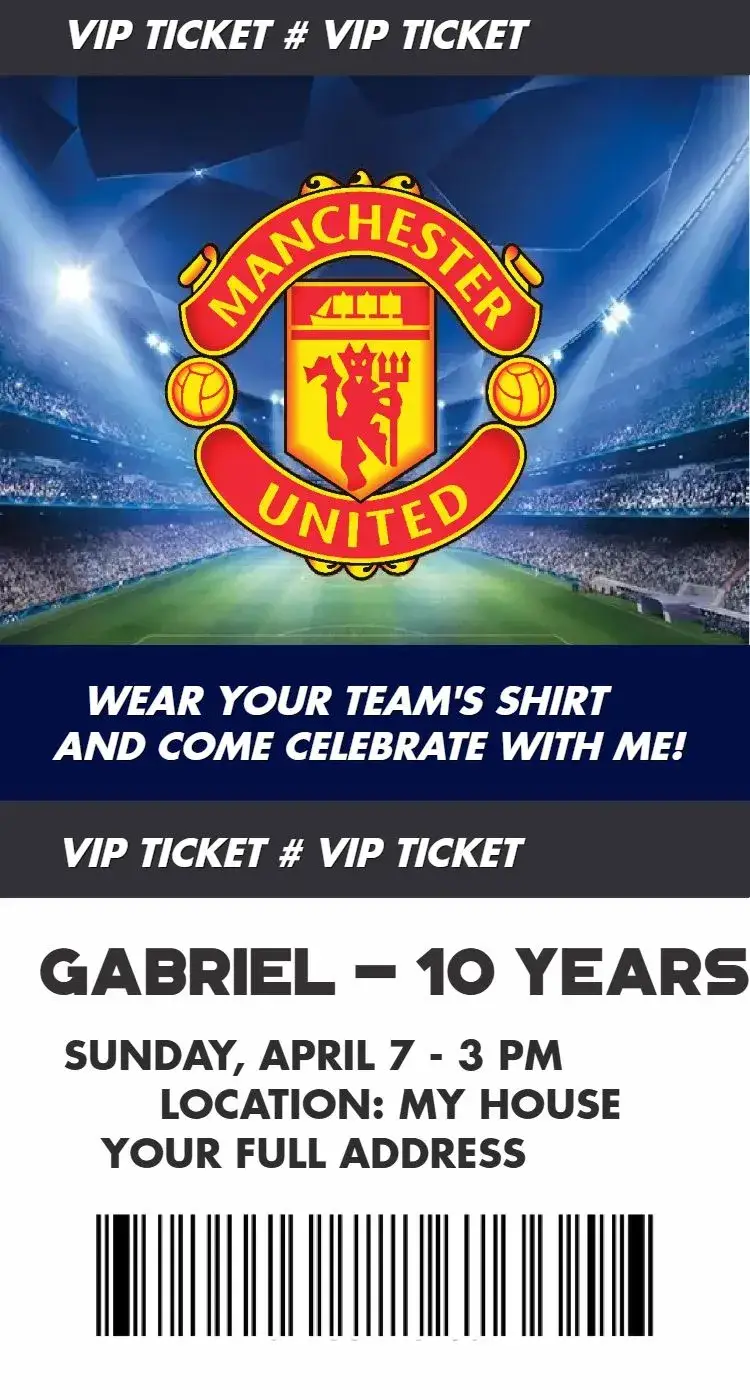 Invite Manchester United 5 editable and customizable