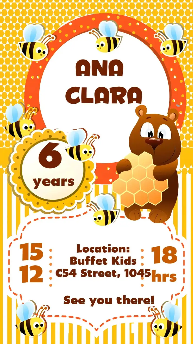 Invitation Little Bee – Kids' Birthday Party theme colorful, cheerful, childlike, themed, fun, nature-themed