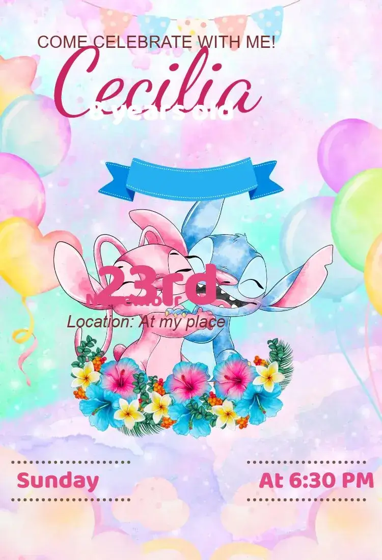 Invite digital invitation stitch and angel editable and customizable