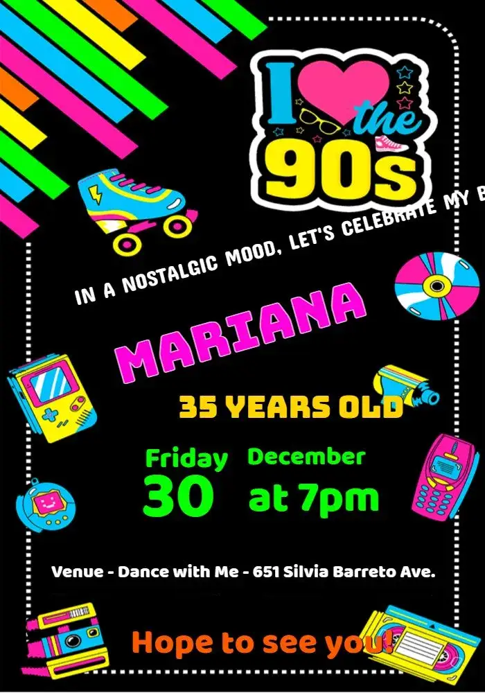 Invitation 90s Vintage – Sweet 15 theme vintage, colorful, retro, fun, nostalgic