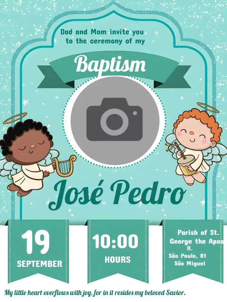 Green Photo Baptism invitation