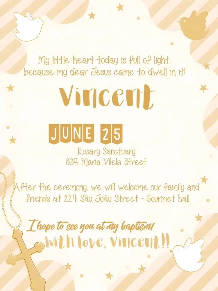 Invitation Angel Baptism – First Communion theme golden, beige, white, angels, minimalist, elegant