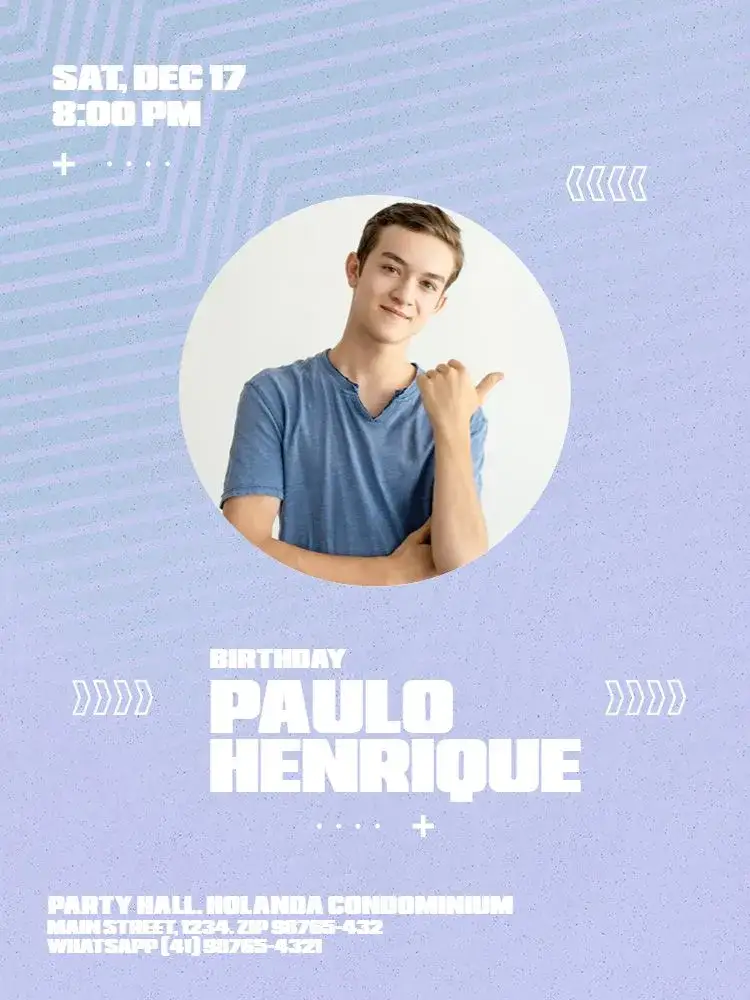 Invitation Young Geometric Male With White Photo – Kids' Birthday Party theme geometric, modern, minimalist, clear, purple
