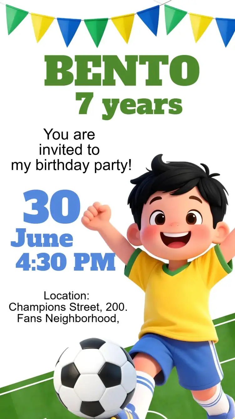 Invitation Digital invitation boy soccer World Cup – Kids' Birthday Party theme green and yellow, football, modern, fun, sports-themed