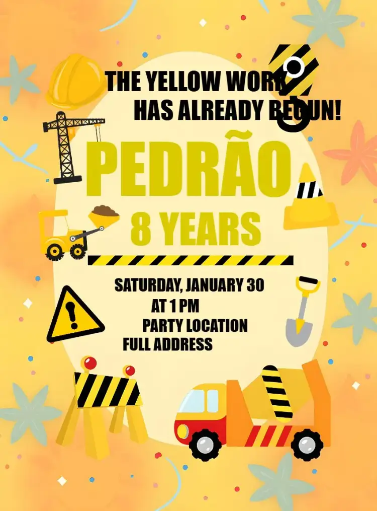 Yellow Construction invitation