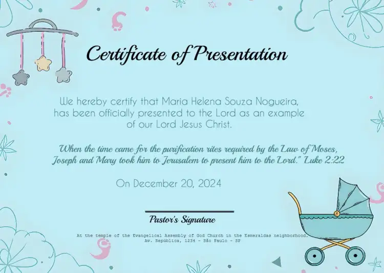 Invitation Certificate of Presentation Church Pastor – Baptism theme religious, minimalist, classic, colorful, modern