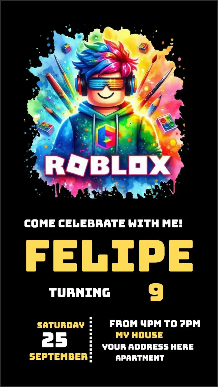 Invitation Roblox – Kids' Birthday Party theme vibrant, colorful, modern, games, fun, interactive