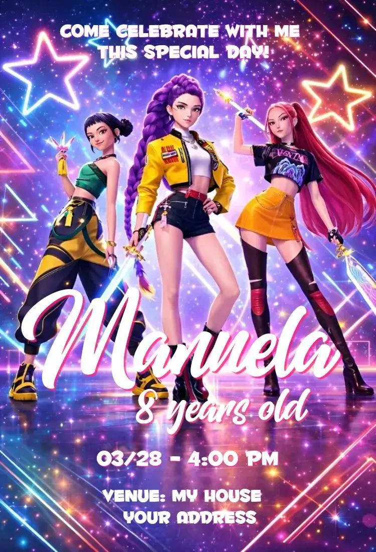 Invitation Warriors of Kpop 18 – Birthday theme colorful, modern, youthful, themed, fun