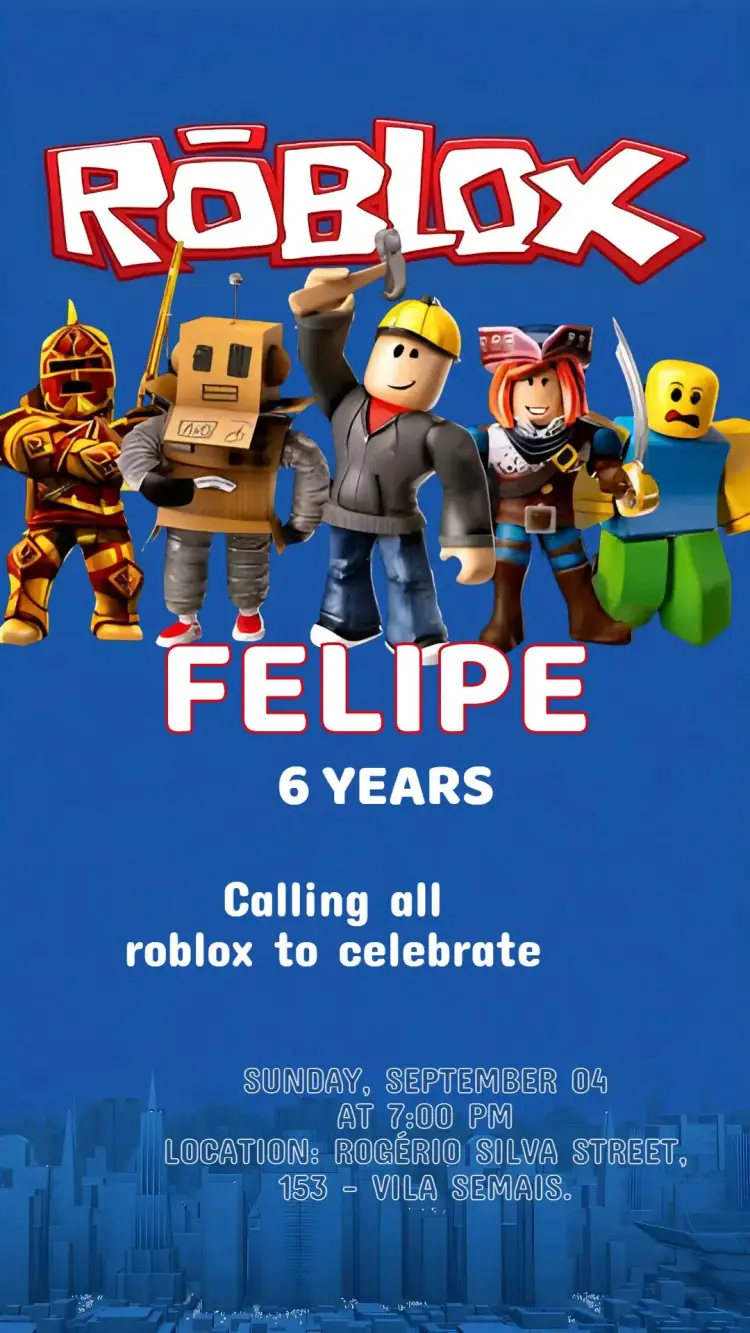 Invitation Roblox Birthday Invitation – Kids' Birthday Party theme colorful, modern, games, fun-filled, child-friendly, fantasy