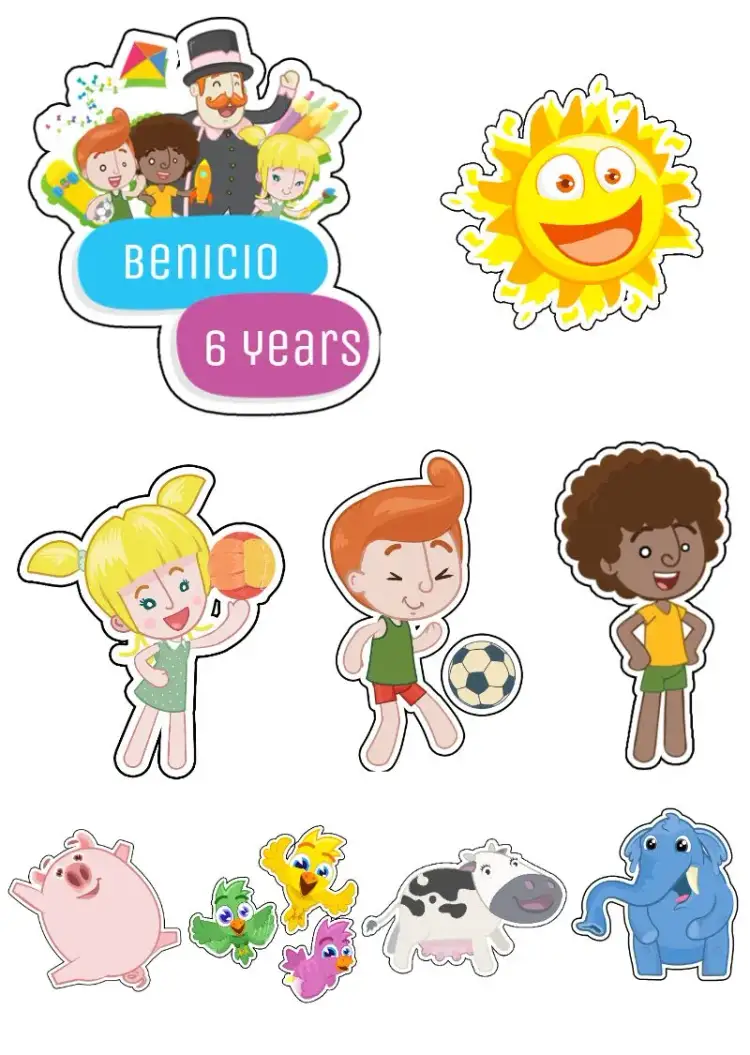 Invitation Topo De Bolo Mundo Bita Print – Cake topper theme colorful, fun, childish, animals, themed
