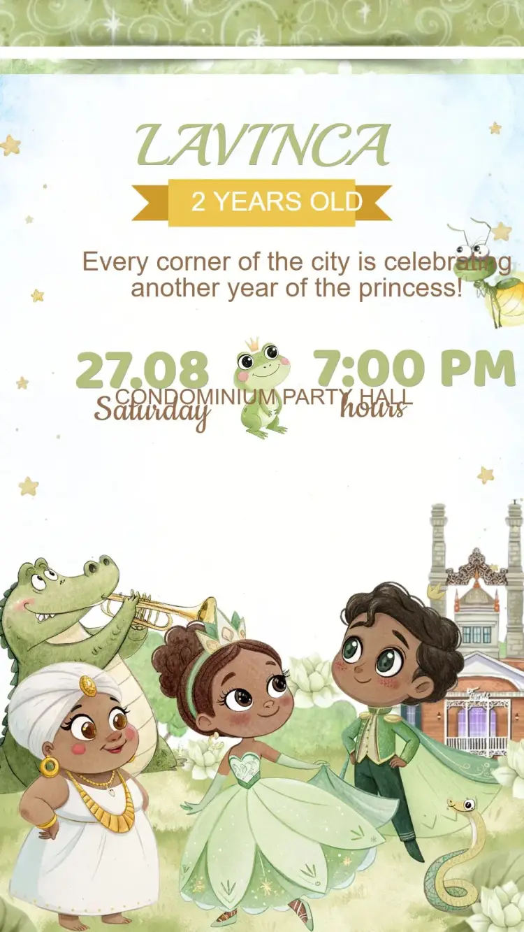 Princess Tiana and the Frog Birthday Invitation