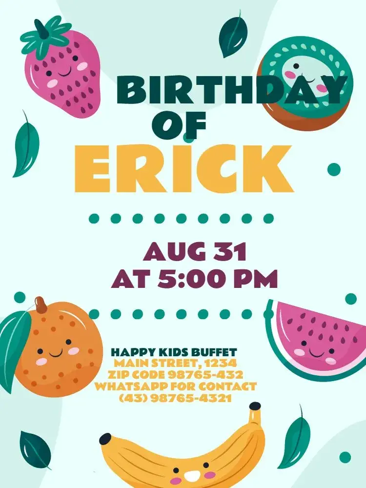 Green Fruit Kids Celebration invitation