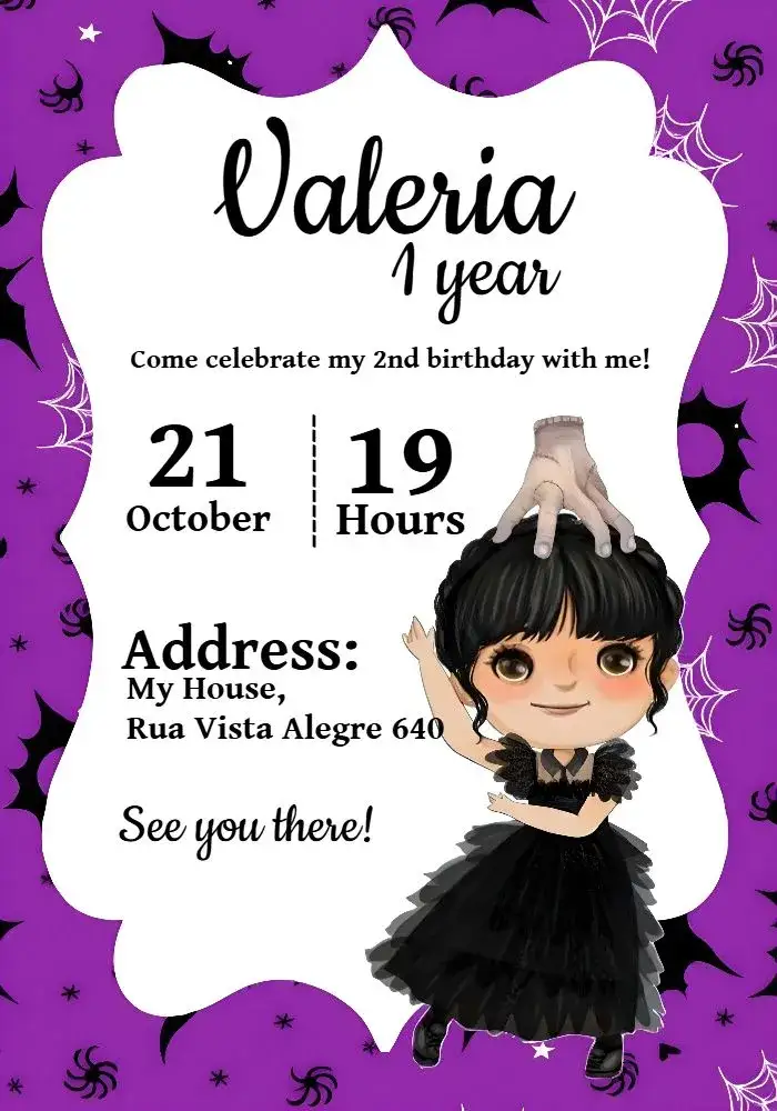 Invitation Wandinha Preto – Most searched for theme modern, mystic, themed, purple, black