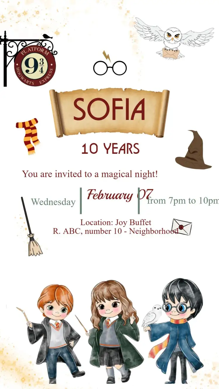 Invitation Harry Potter Birthday Invitation – Kids' Birthday Party theme magical, fantasy, colorful, fun-filled, themed, childlike