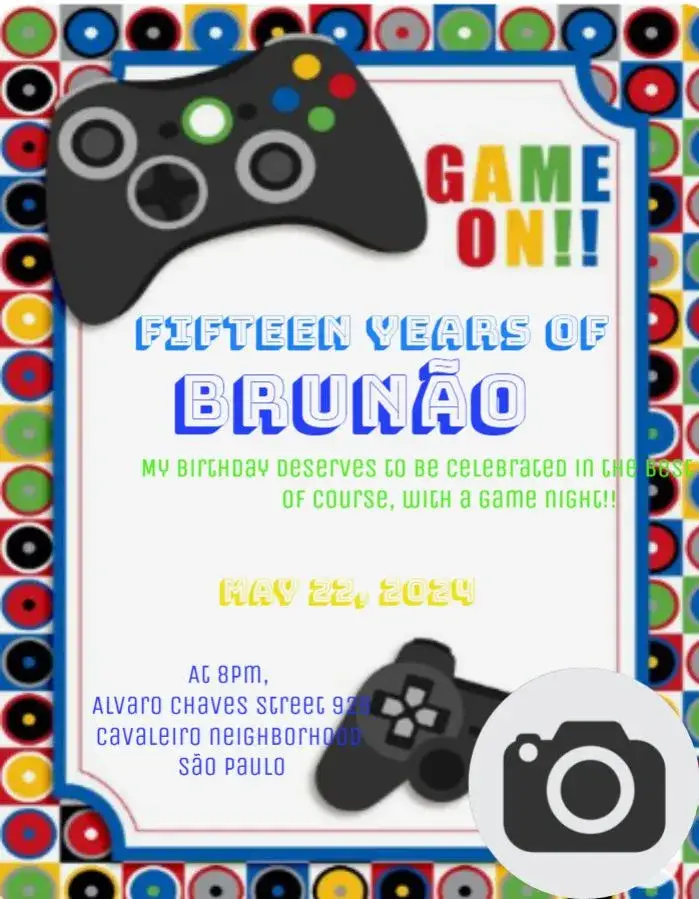 Invitation Video Game Party – Kids' Birthday Party theme gamer, modern, colorful, fun, games, purple