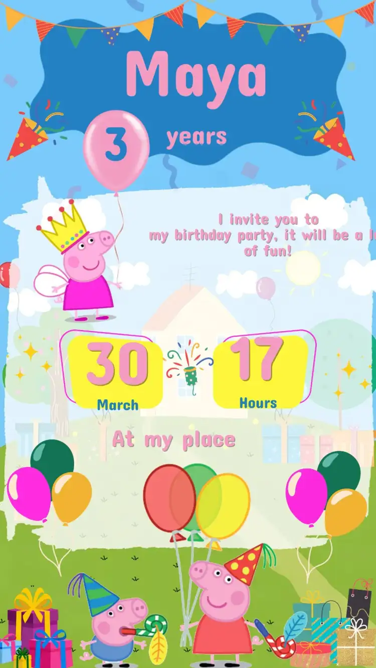Peppa Pig Kids Birthday Invitation