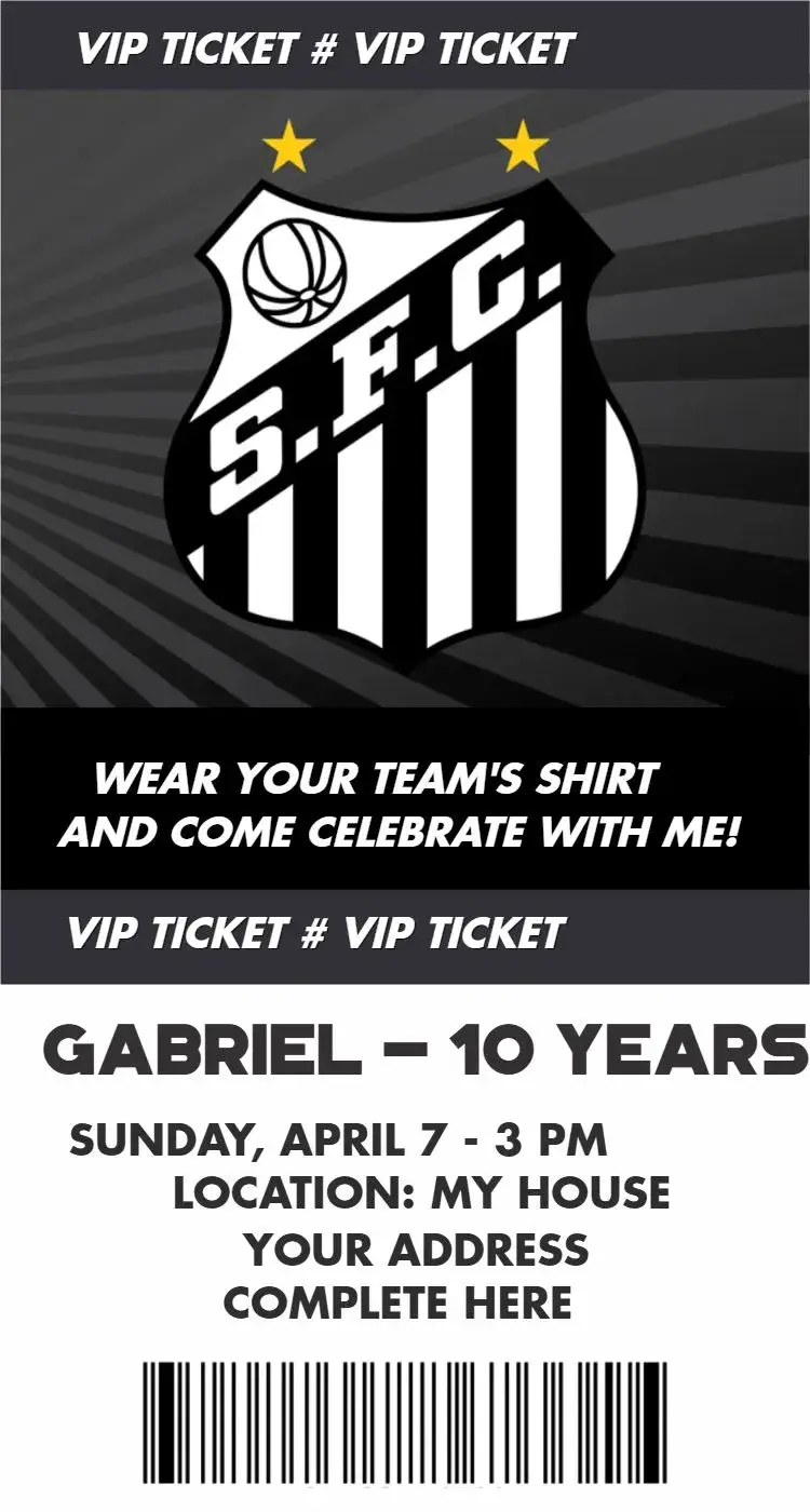 Invite Santos ticket editable and customizable