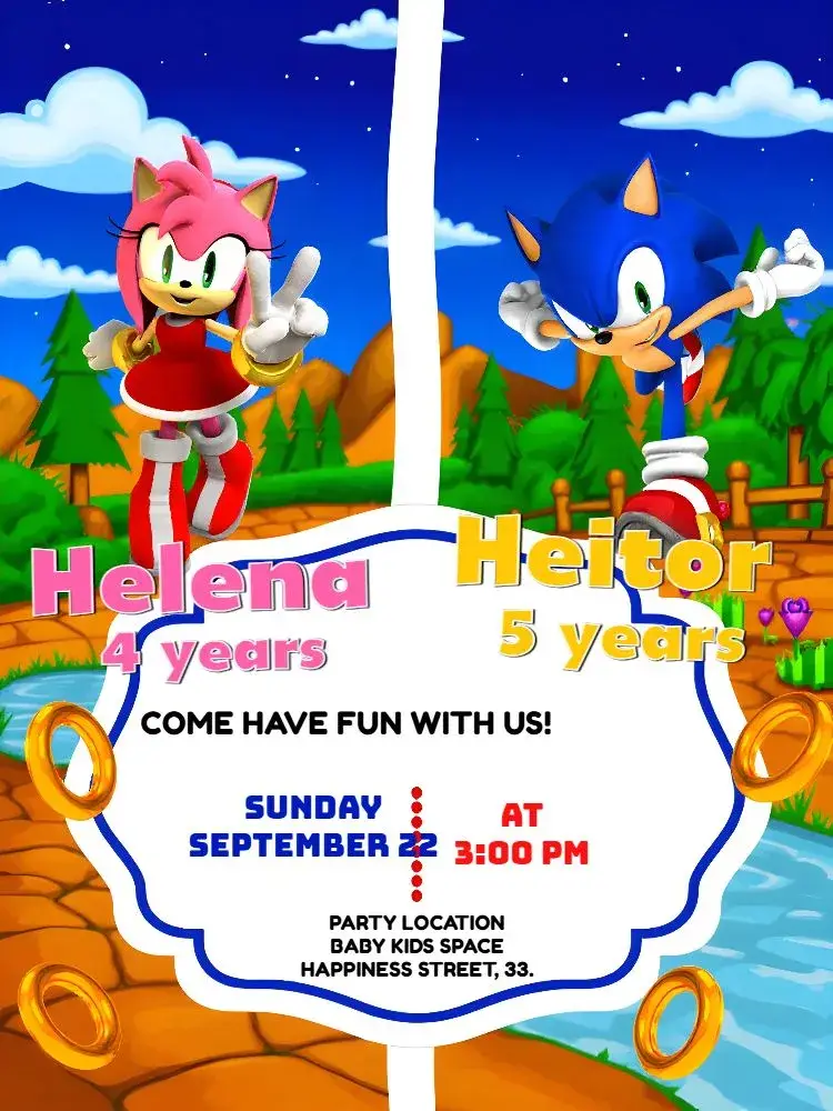 Duplo Sonic And Pink Amy Gamer invitation