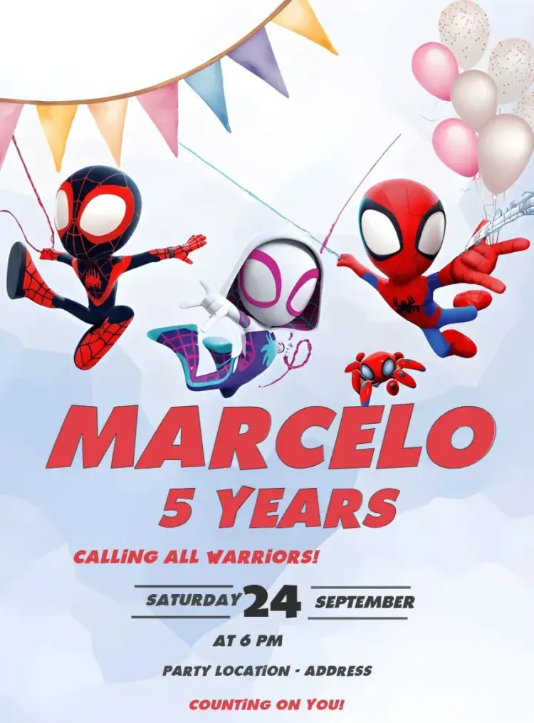 Invitation Amazing Spidey And His Friends Man – Most searched for theme red, black, superheroes, fun, childish, modern