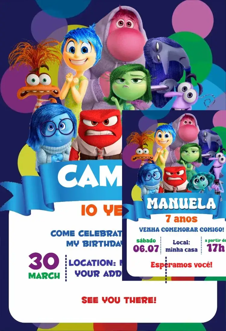 Invitation Fun Mind 9 – Birthday theme colorful, fun, childish, illustrations of emotions, modern style, animation theme