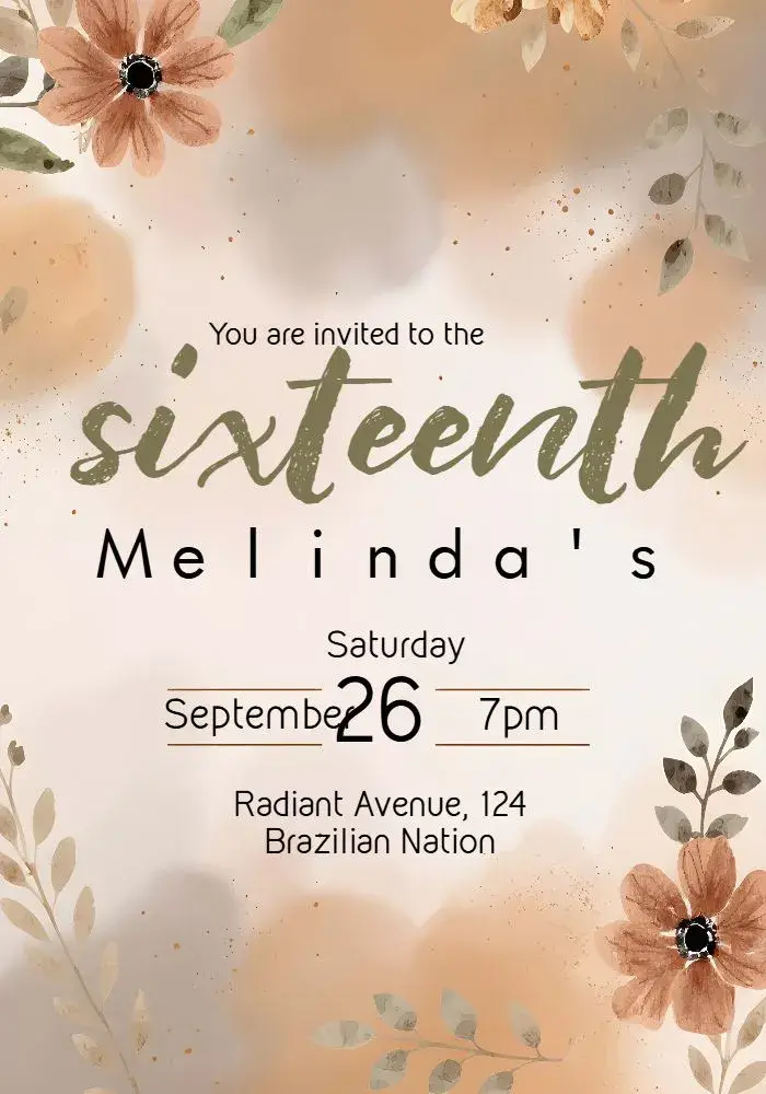 15th Birthday Watercolor Floral invitation