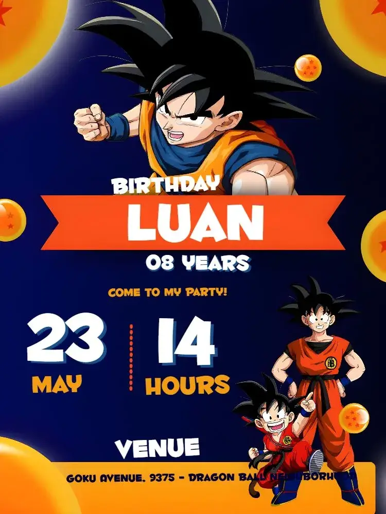 Goku Dragon Ball Z White invitation
