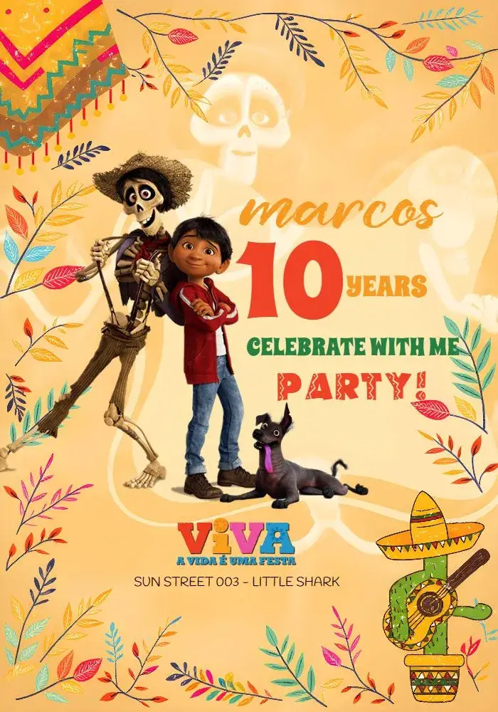 Coco Live The Life Is A Party Yellow invitation